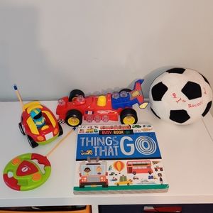 Baby/ infant toy lot cars, soccer ball book